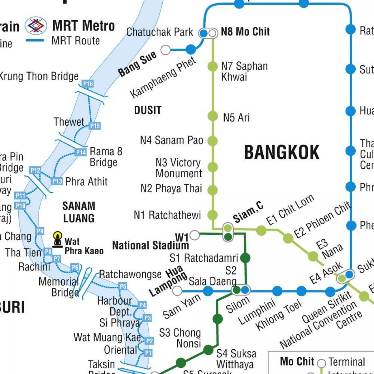kart over bangkok tunnelbane-og skytrain