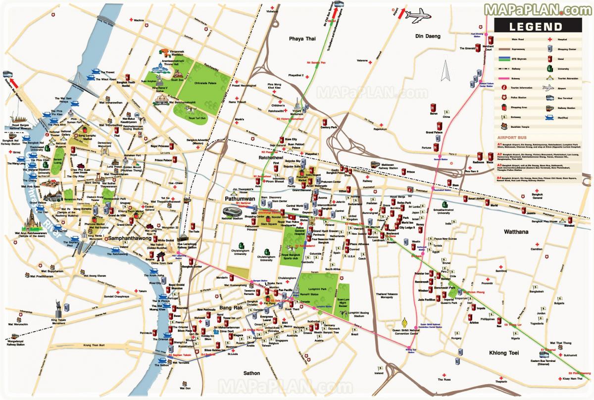 bangkok viktigste attraksjoner kart