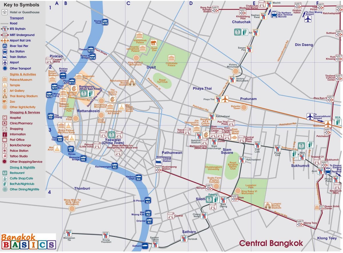 kart over sentrale bangkok
