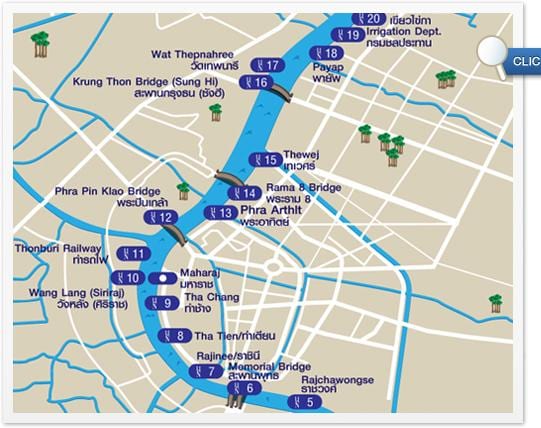 kart over bangkok og elven express båt