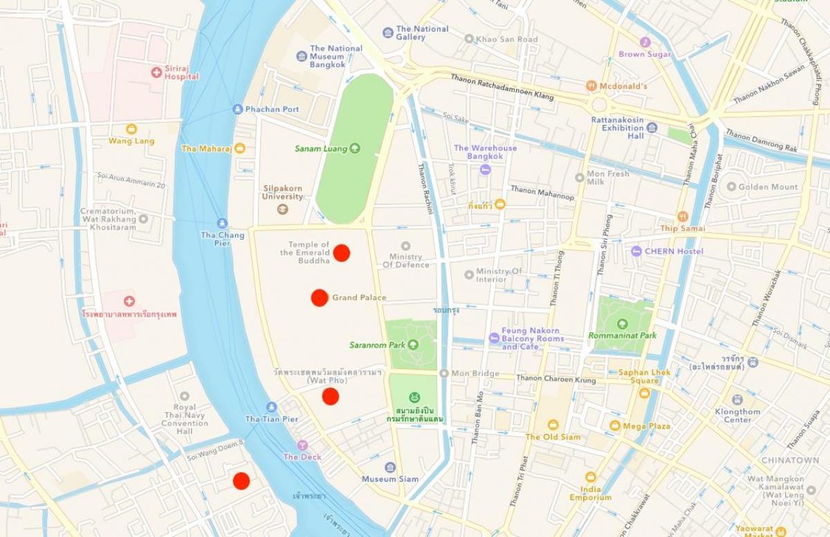 kart av templer i bangkok