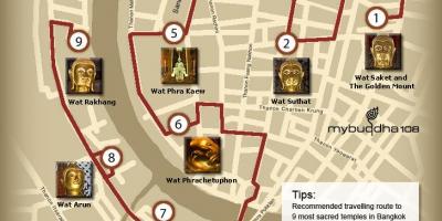Kart over bangkok tempel tour